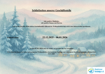 Schließzeiten der Magdeburger Krebsliga 2025/26